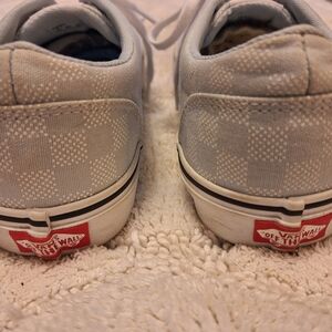 Baby blue checkered Vans